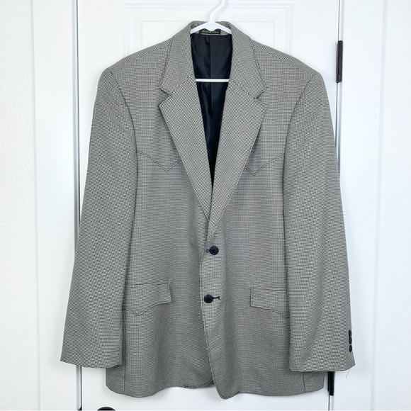 Circle S Other - Circle S Western Sport Coat Plano Donegal‎ Jacket Black White Houndstooth 46 R